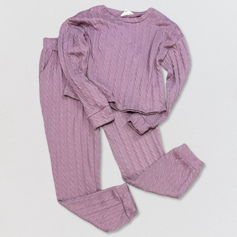 Olive & Oak Knit Sweater Jogger Loungewear Pajama Set Dusty Rose Size M